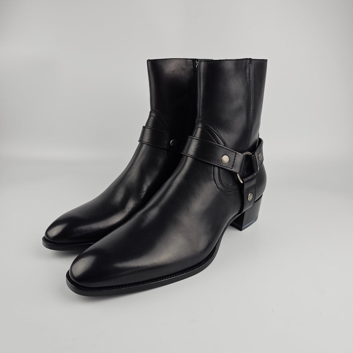 SAINT LAURENT Wyatt Black Leather Ankle Boots New & Authentic