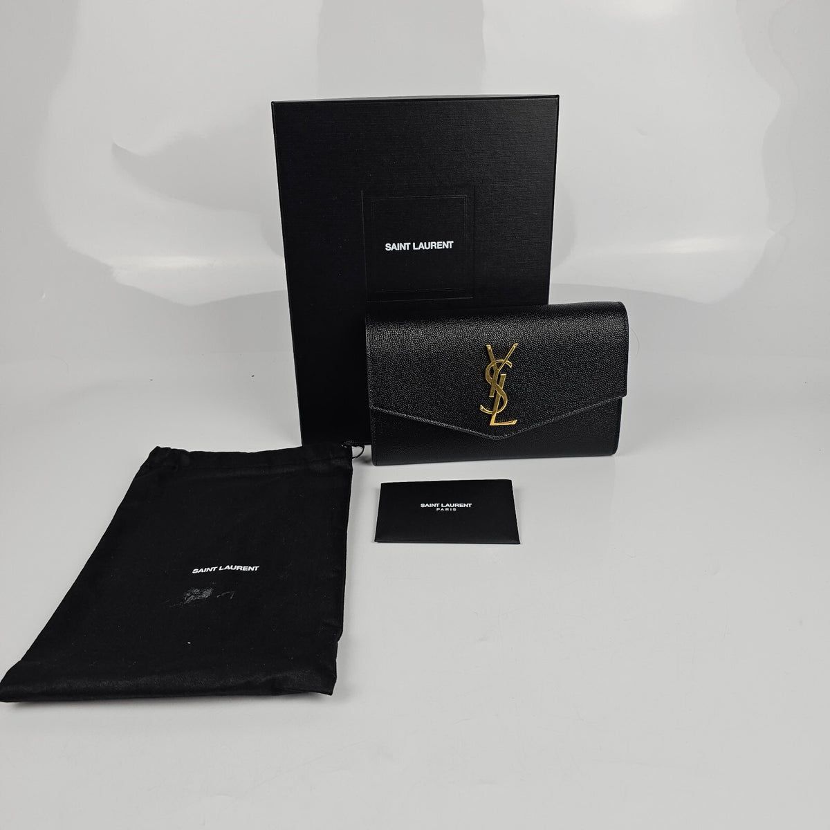 SAINT LAURENT Uptown $1550 Black Leather Chain Wallet Bag New