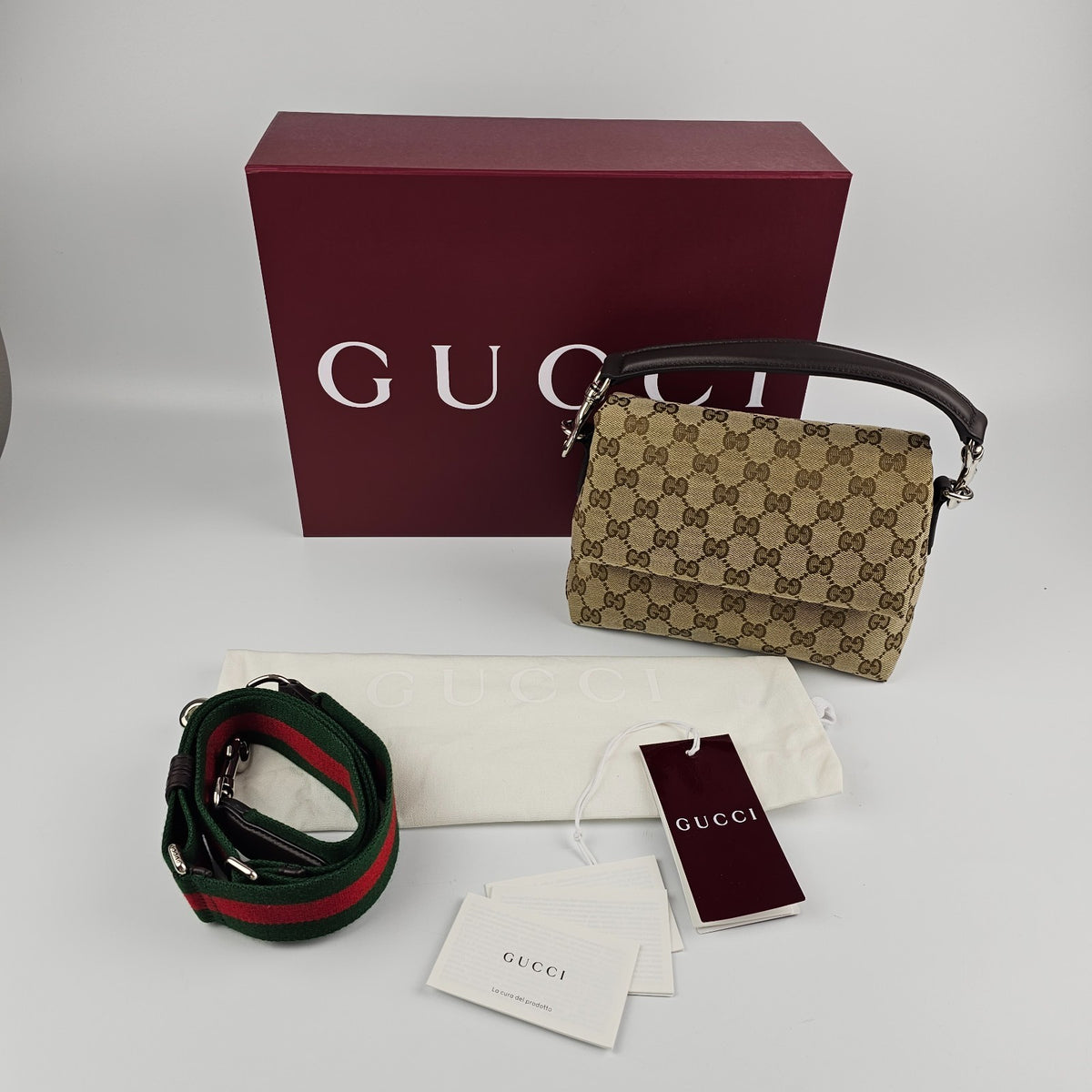 GUCCI $2250 Beige/Dark Brown GG Canvas Small Crossbody Bag New & Authentic