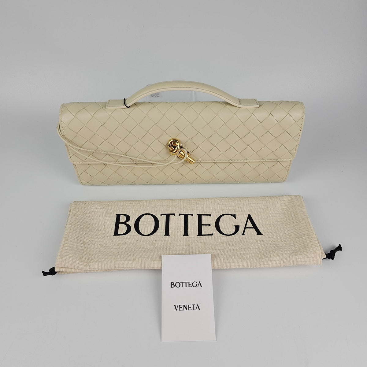 BOTTEGA VENETA $3500 Andiamo Sea Salt Top Handle Clutch New & Authentic