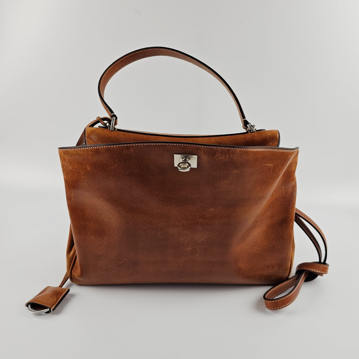 BALENCIAGA Rodeo Medium $4600 Tan Cowboy Leather Handbag New & Authentic