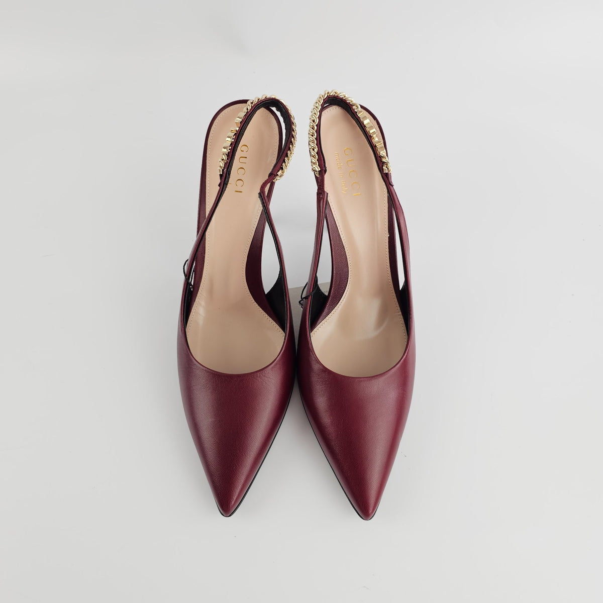 GUCCI Signoria $1150 Rosso Ancora Red Leather Slingback Pumps New & Authentic