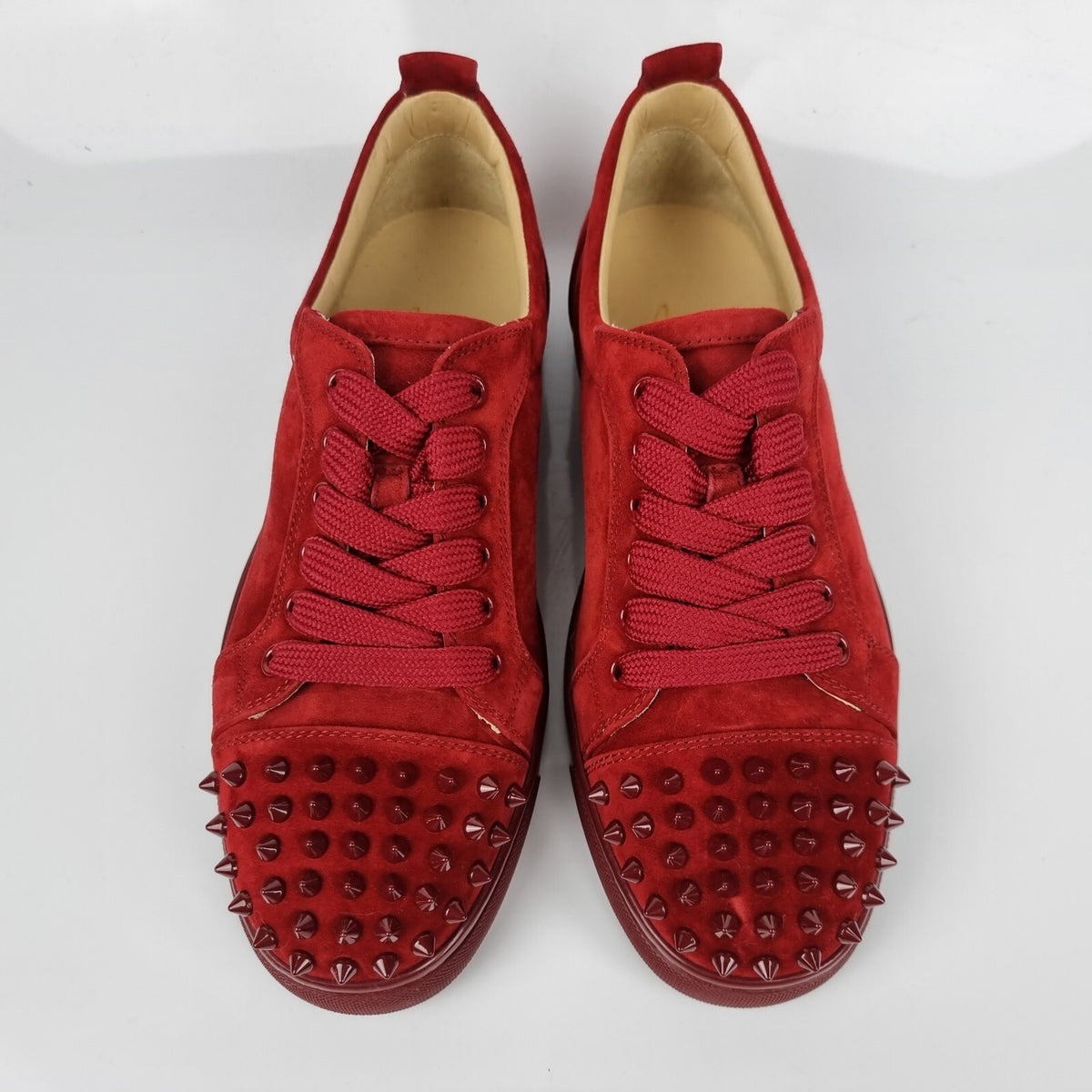 CHRISTIAN LOUBOUTIN Junior Spikes Suede Carmine Sneakers New Size 39.5 US 6.5