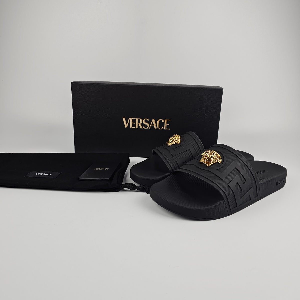 VERSACE La Medusa Men's Black Slide Sandals New & Authentic