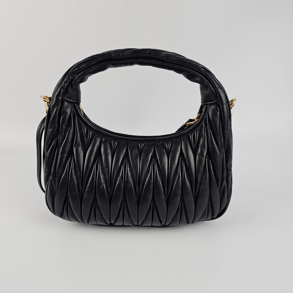 MIU MIU Wander Small $2900 Black Nappa Leather Hobo Bag New And Authentic