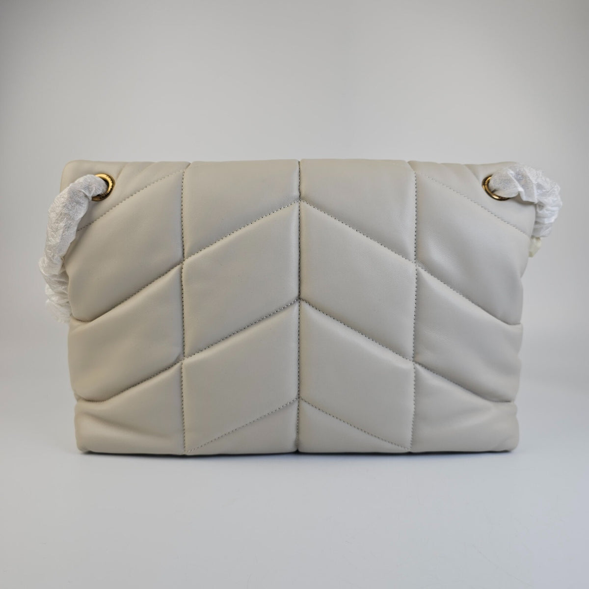 SAINT LAURENT Puffer Medium $3550 Blanc Vintage Nappa Leather Shoulder Bag New