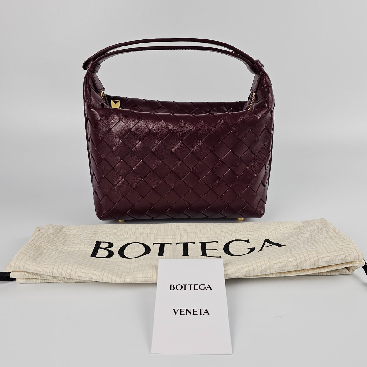 Bottega Veneta Wallace Mini $2850 Barolo Leather Shoulder Bag New/Authentic