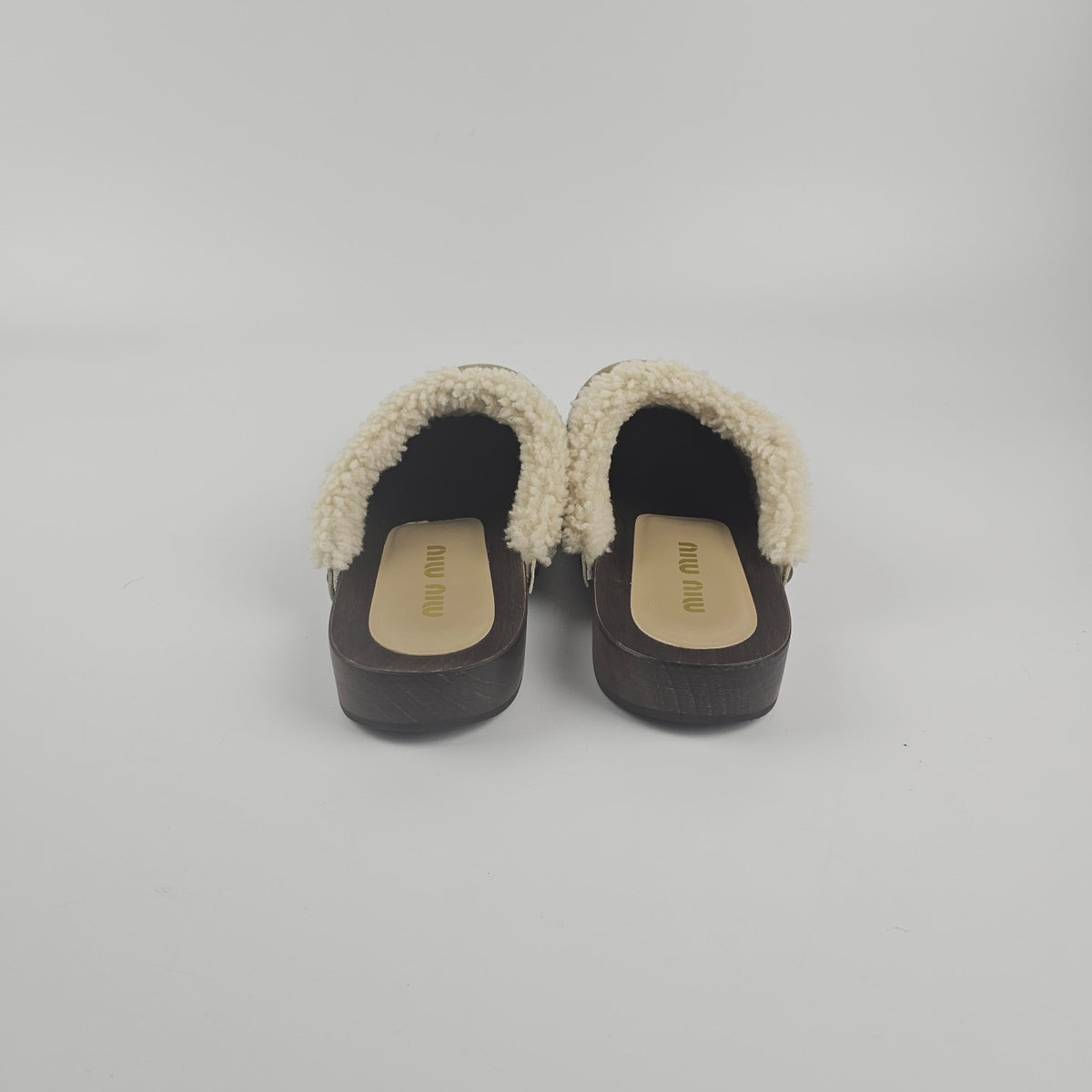 MIU MIU Desert Beige Shearling Clogs New & Authentic