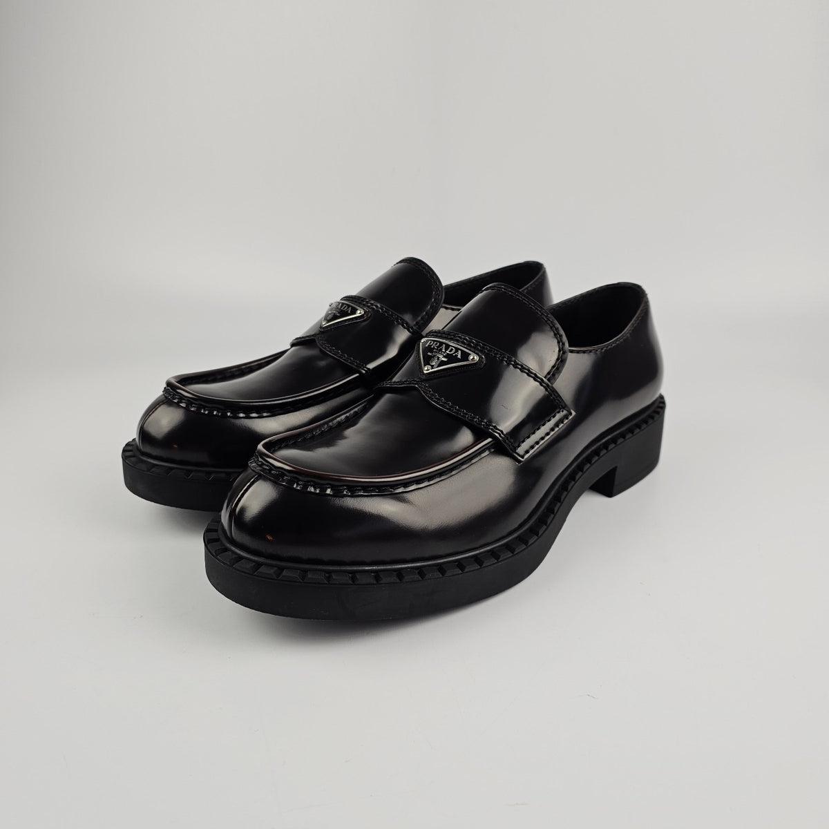 PRADA Chocolate Dark Brown Leather Loafers New And Authentic