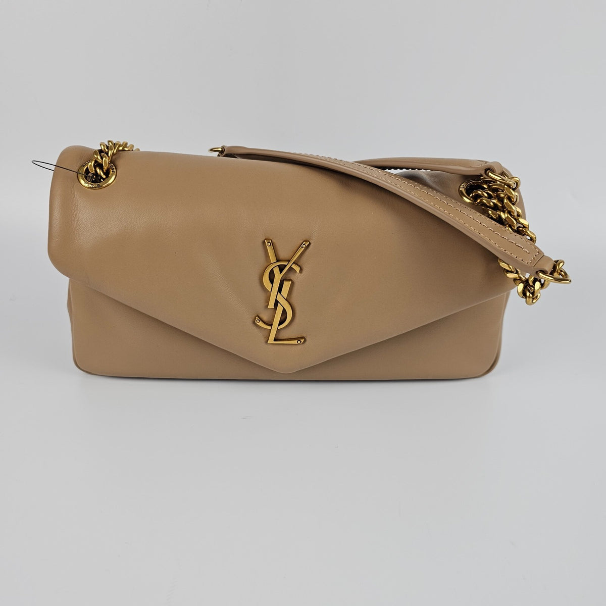 SAINT LAURENT Calypso Small Dark Toffee Plunged Leather Shoulder Bag
