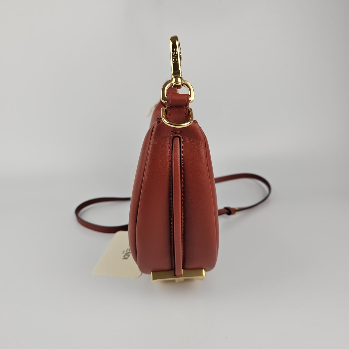 FENDI Fendigraphy Mini $2350 Sienna Brown Leather Top Handle Bag New & Authentic