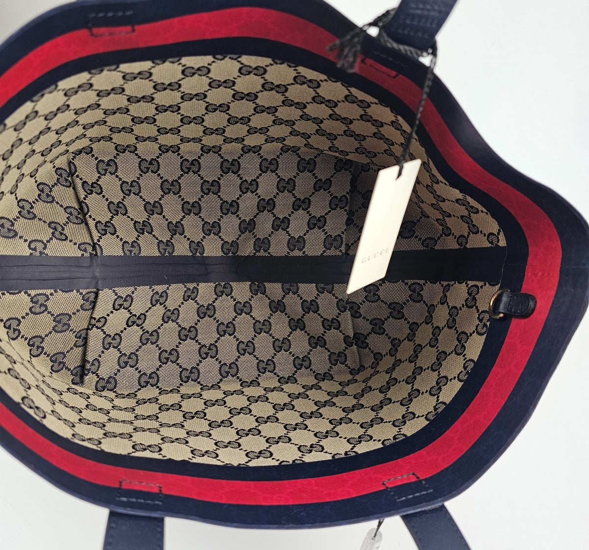 GUCCI Totissima Small $2100 Beige And Blue GG Canvas Tote Bag New & Authentic