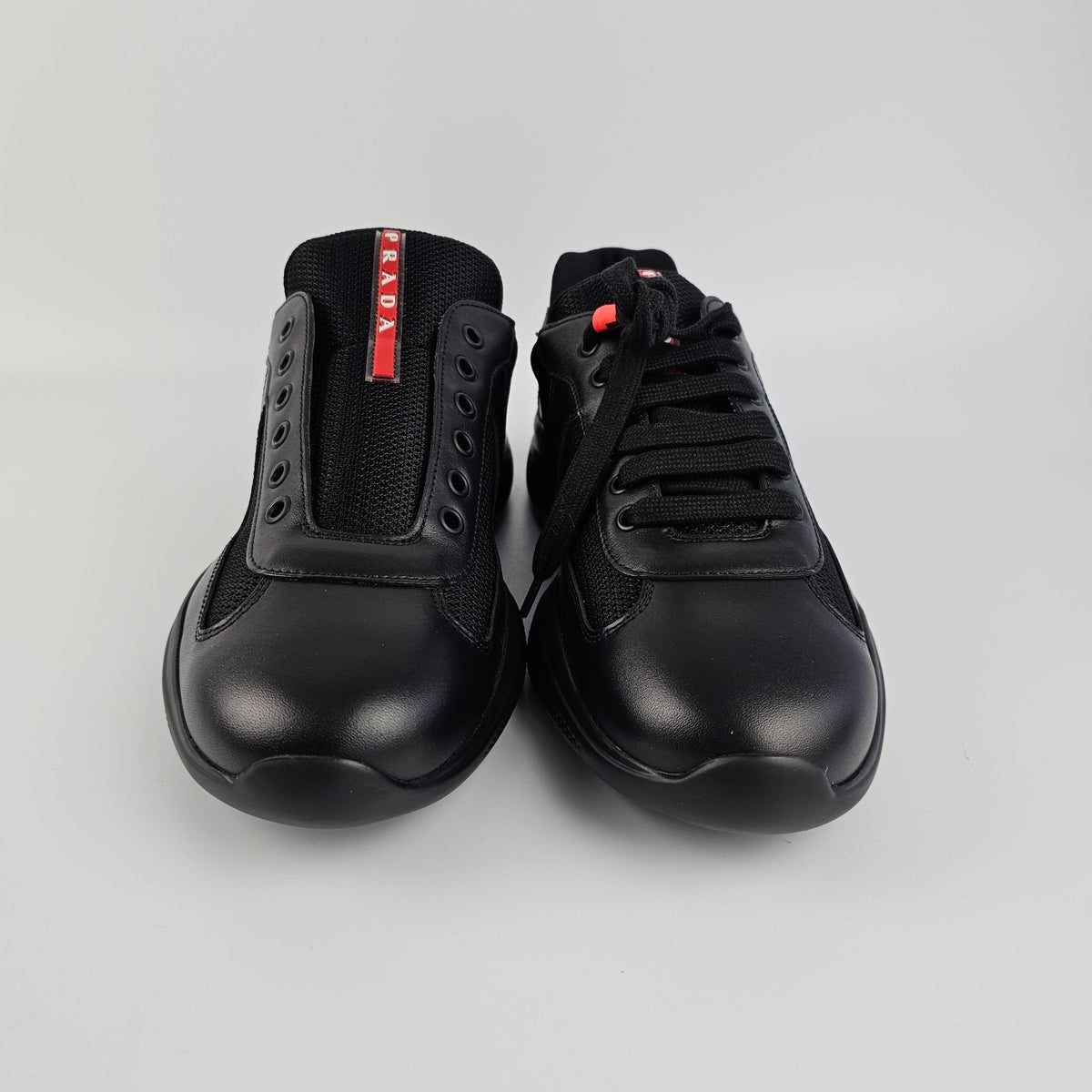 PRADA America's Cup Black Leather Sneakers Size UK 8 US 9