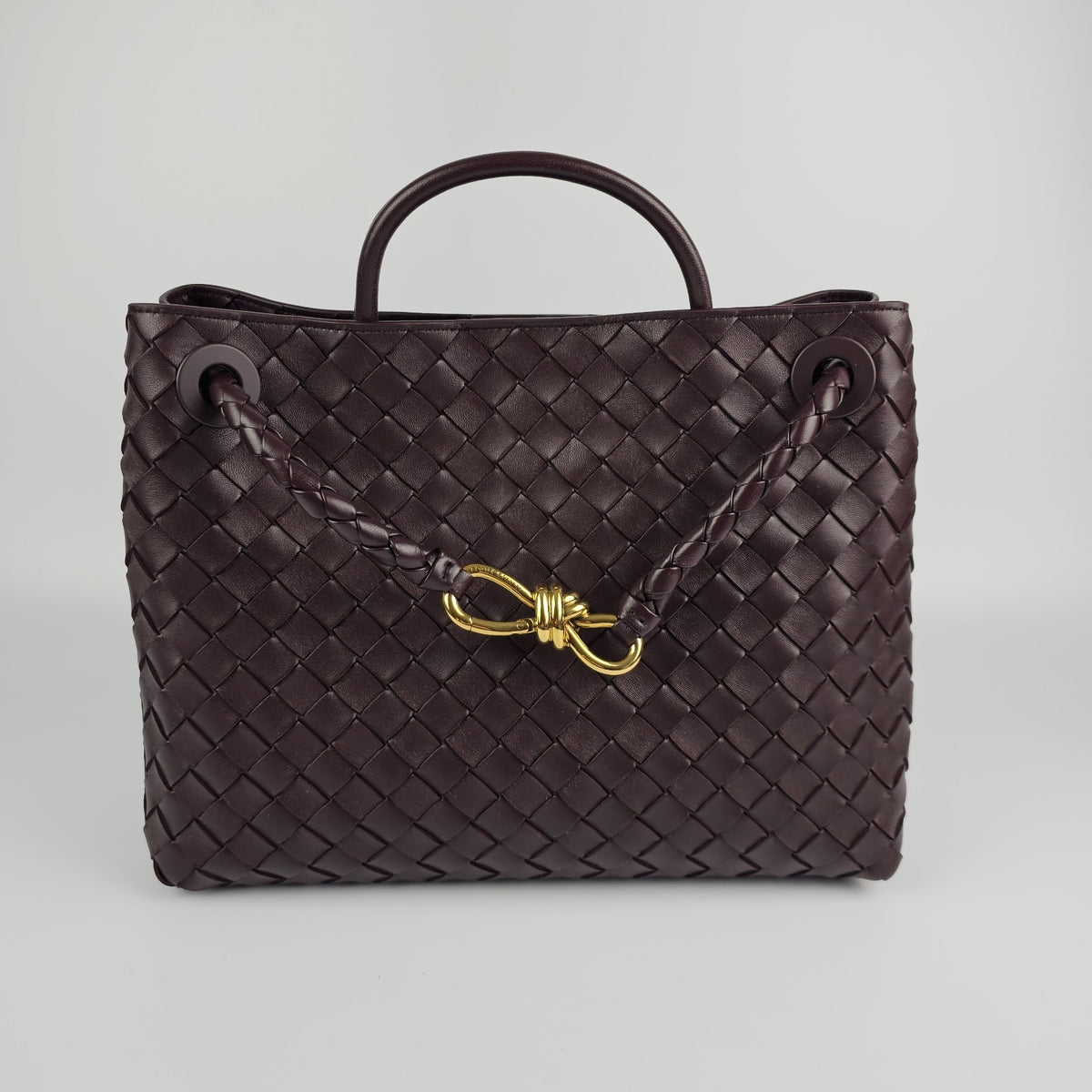 BOTTEGA VENETA Andiamo Medium $5700 Dark Barolo Leather Top Handle Bag New