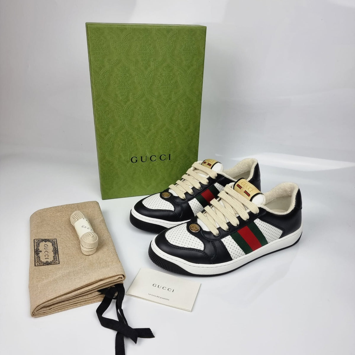 Gucci Women's Screener Black And White Sneakers New