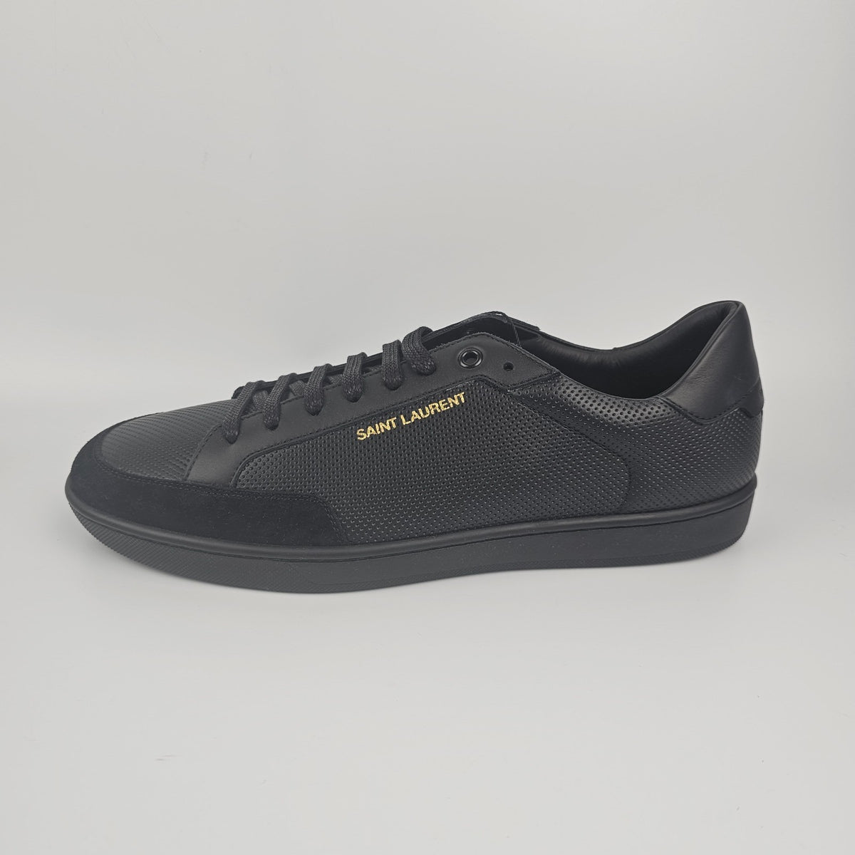 SAINT LAURENT SL/10 Black Perforated Leather And Suede Sneakers New & Authentic
