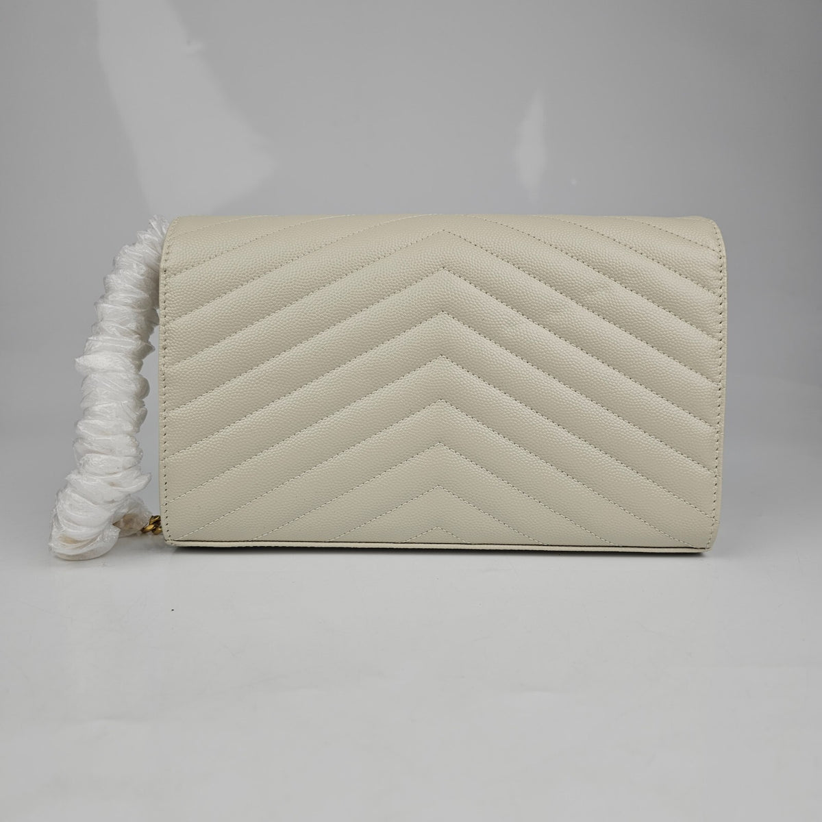 SAINT LAURENT Cassandre Classic $1690 Blanc Vintage Leather Chain Wallet New