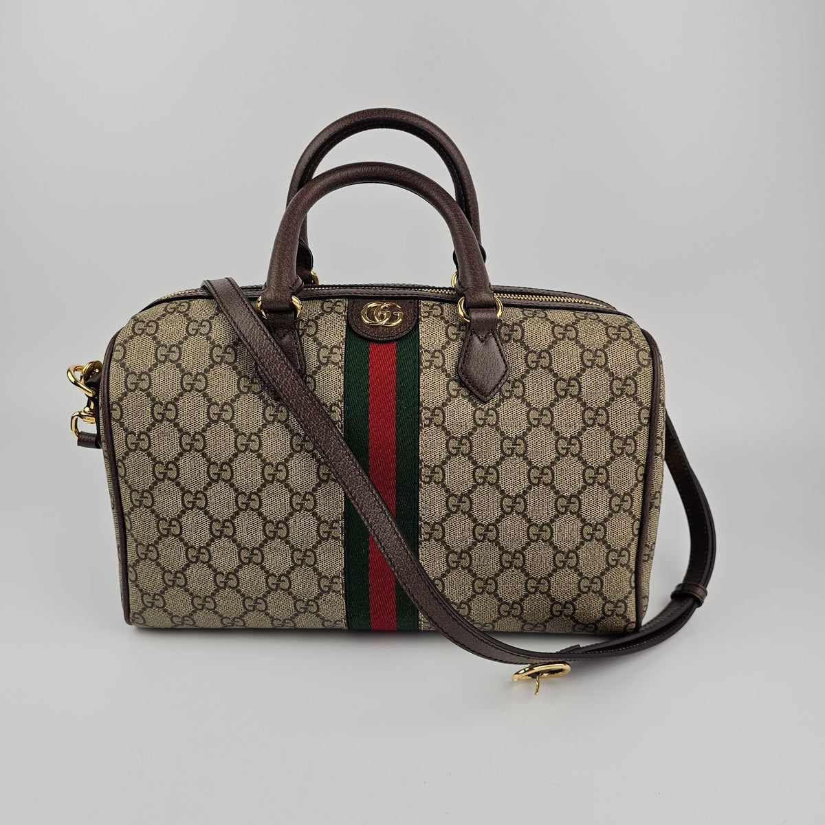 GUCCI Ophidia Large Boston Beige/Ebony GG Canvas Top Handle Bag New & Authentic