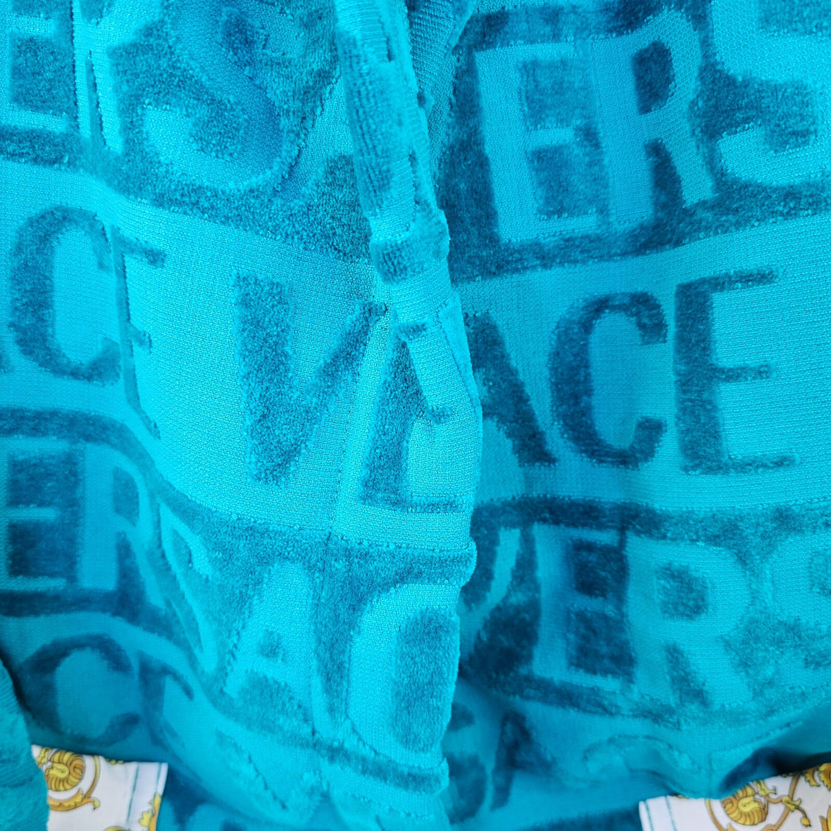 VERSACE Baroque Greca Blue Short Unisex Bathrobe New