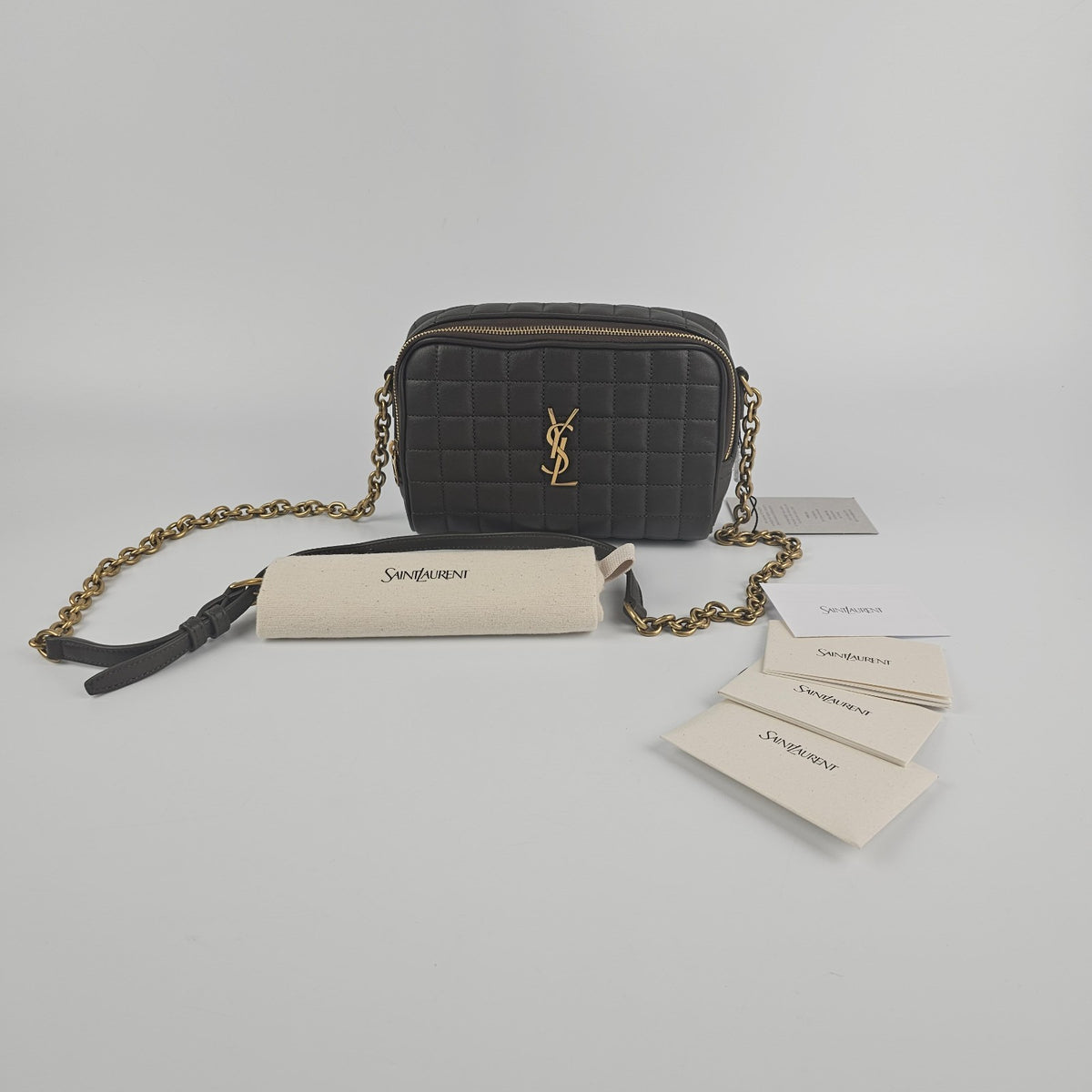 SAINT LAURENT Cassandre Light Musk Carre Lambskin Camera Bag New