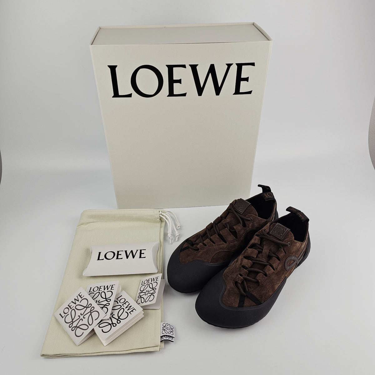 LOEWE $1100 Grip Dark Brown Sneakers New & Authentic