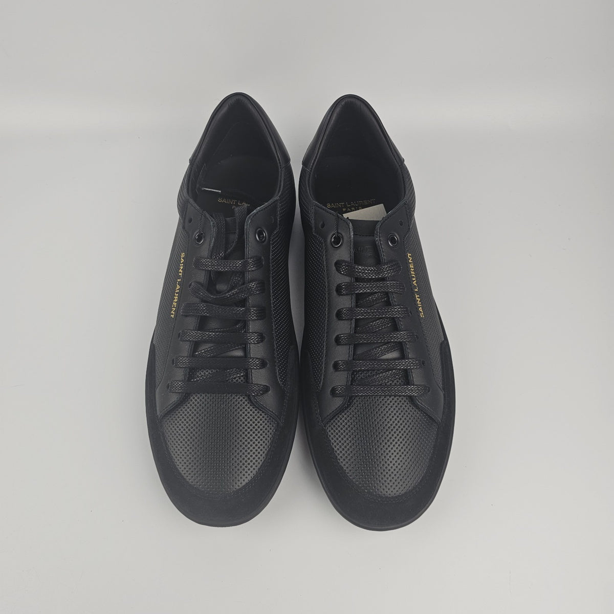 SAINT LAURENT SL/10 Black Perforated Leather And Suede Sneakers New & Authentic