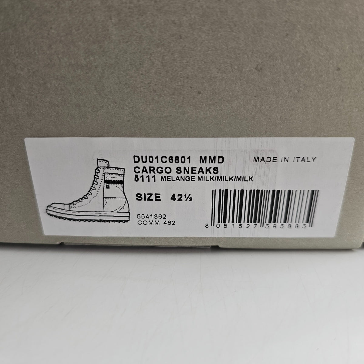 RICK OWENS DRKSHDW Ramones Cargo Melange/Milk High Top Sneakers New Size 42.5