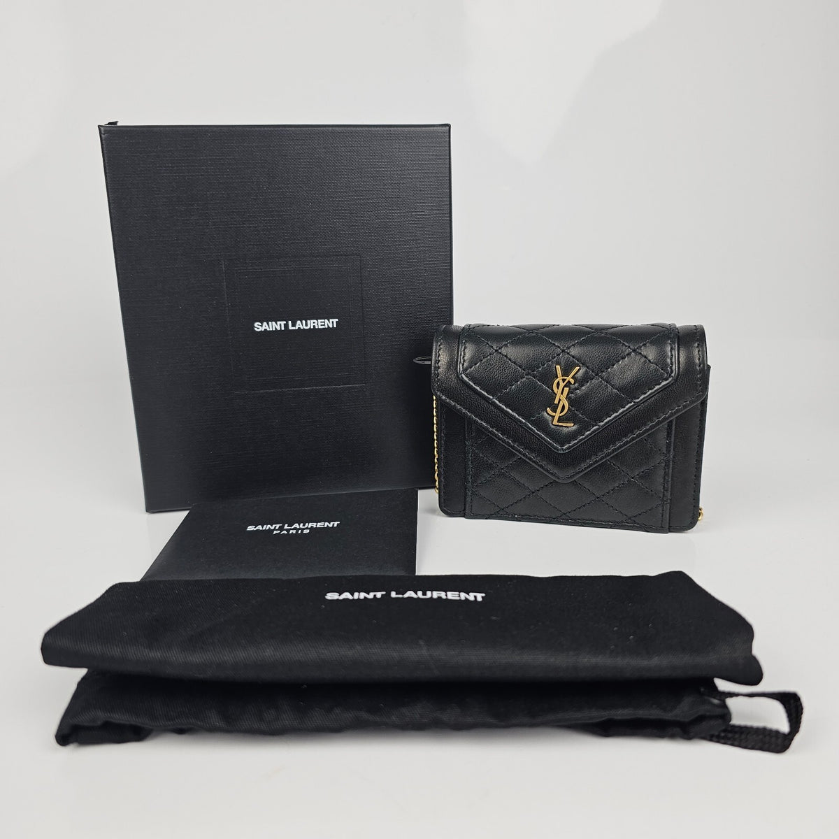 SAINT LAURENT Gaby Mini Black Leather Chain Wallet Bag New & Authentic