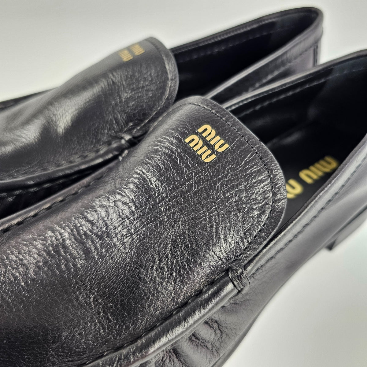 MIU MIU $1120 Black Leather Loafers New & Authentic