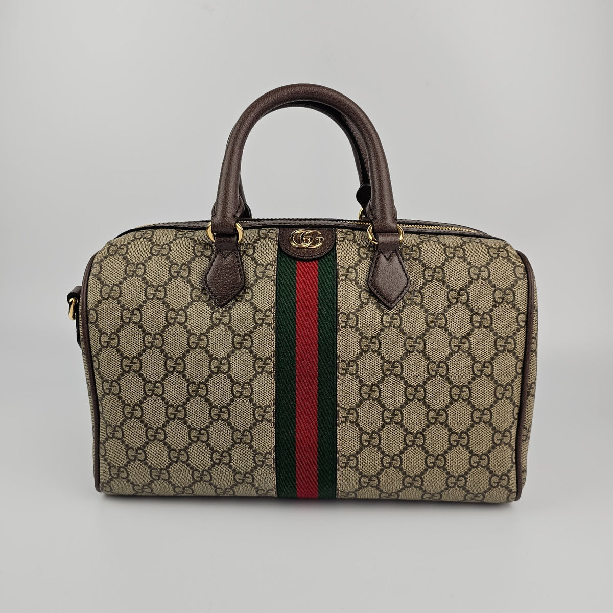 GUCCI Ophidia Large Boston Beige/Ebony GG Canvas Top Handle Bag New & Authentic