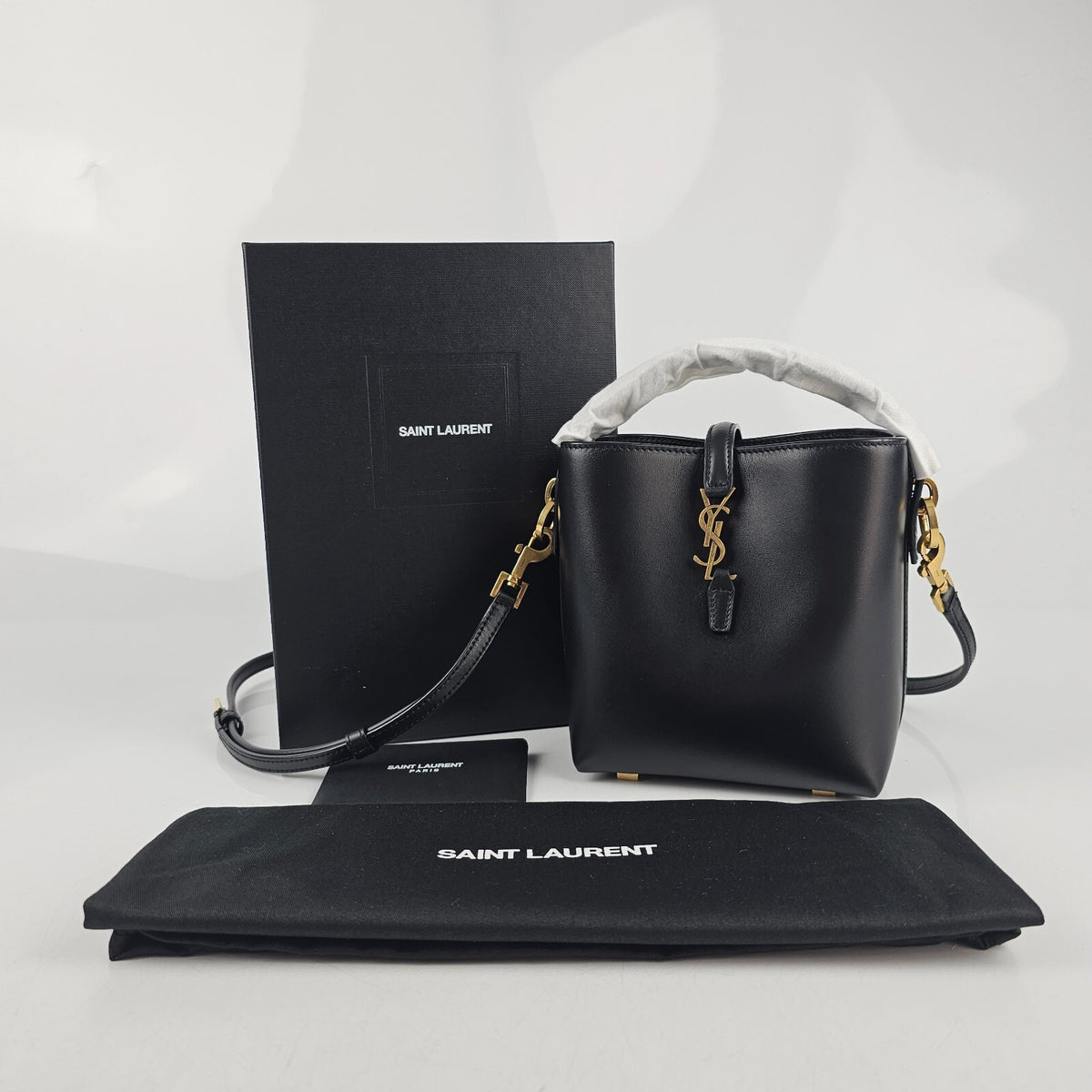 SAINT LAURENT Le 37 Mini $2300 Black Leather bucket Bag New & Authentic