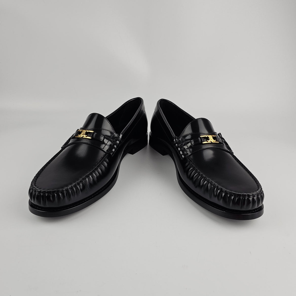CELINE Luco Triomphe Polished Black Loafers New & Authentic