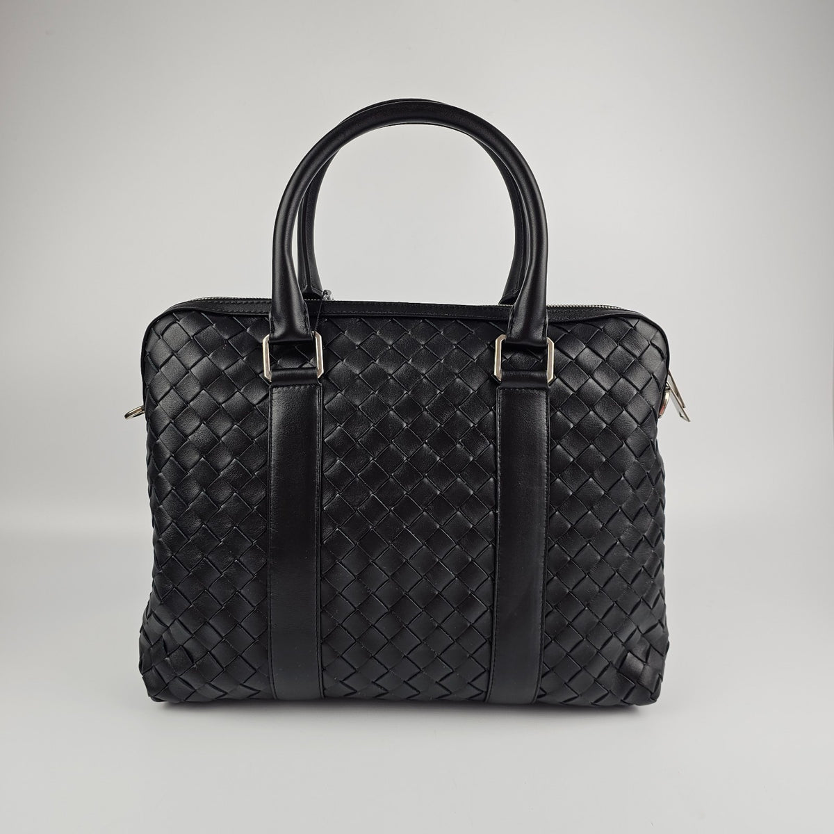 BOTTEGA VENETA $4100 Black Slim Intrecciato Leather Briefcase New & Authentic