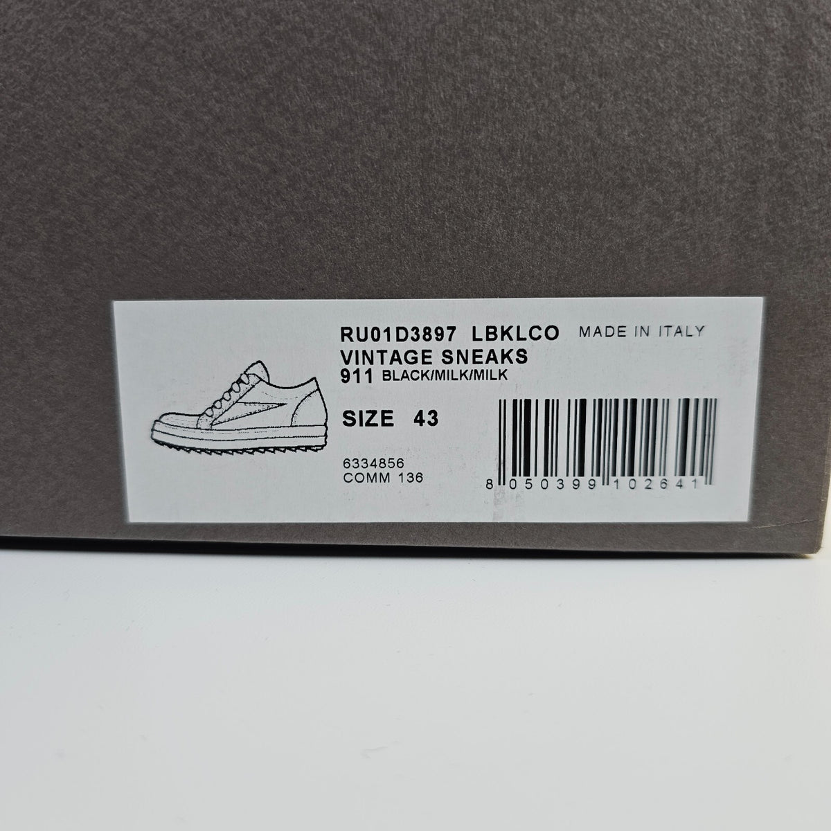 RICK OWENS Vintage Black/Milk Nubuck/Grained Leather Sneakers New Size 43 US 10