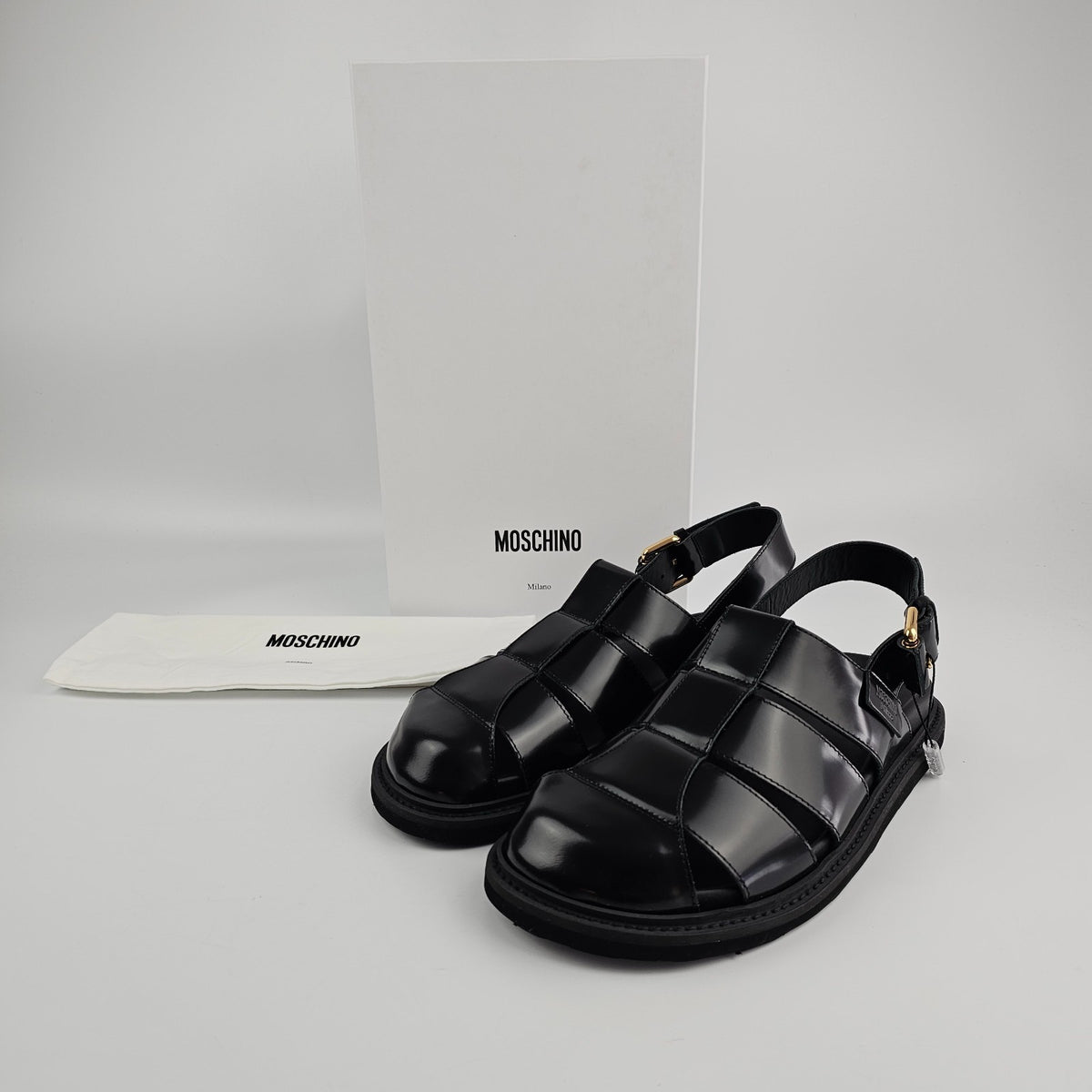 MOSCHINO Black Leather Sandals New & Authentic