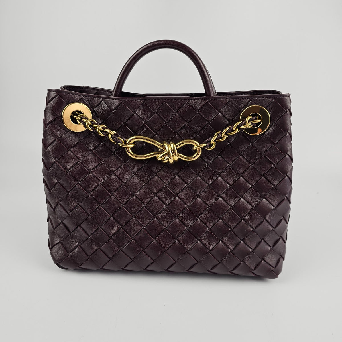 BOTTEGA VENETA Andiamo Small $5100 Dark Barolo Gold Top Handle Bag New