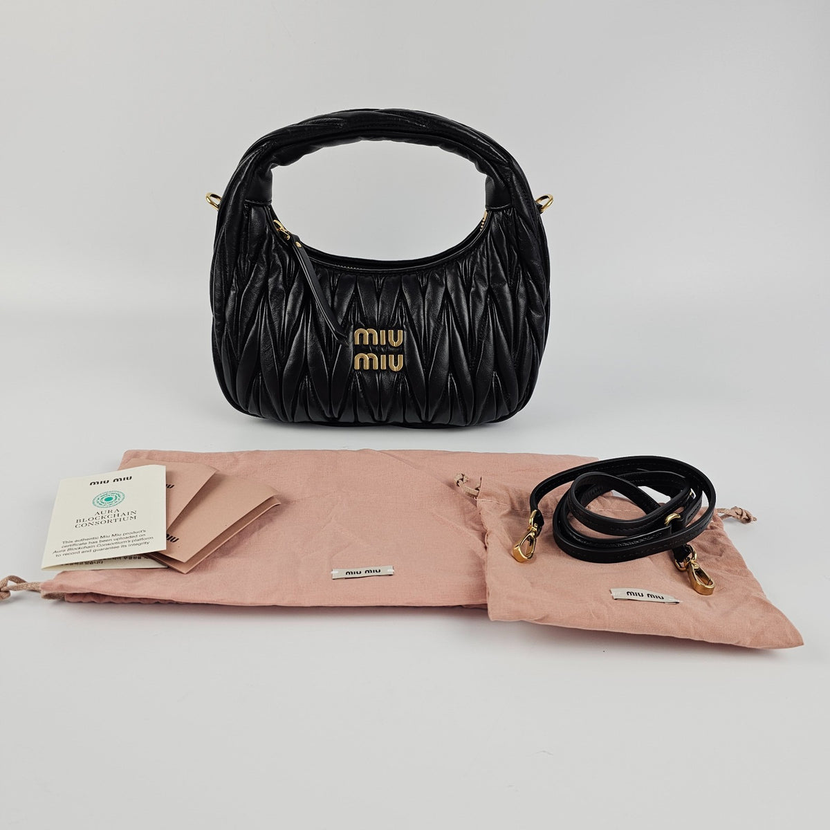 MIU MIU Wander Small $2900 Black Nappa Leather Hobo Bag New And Authentic
