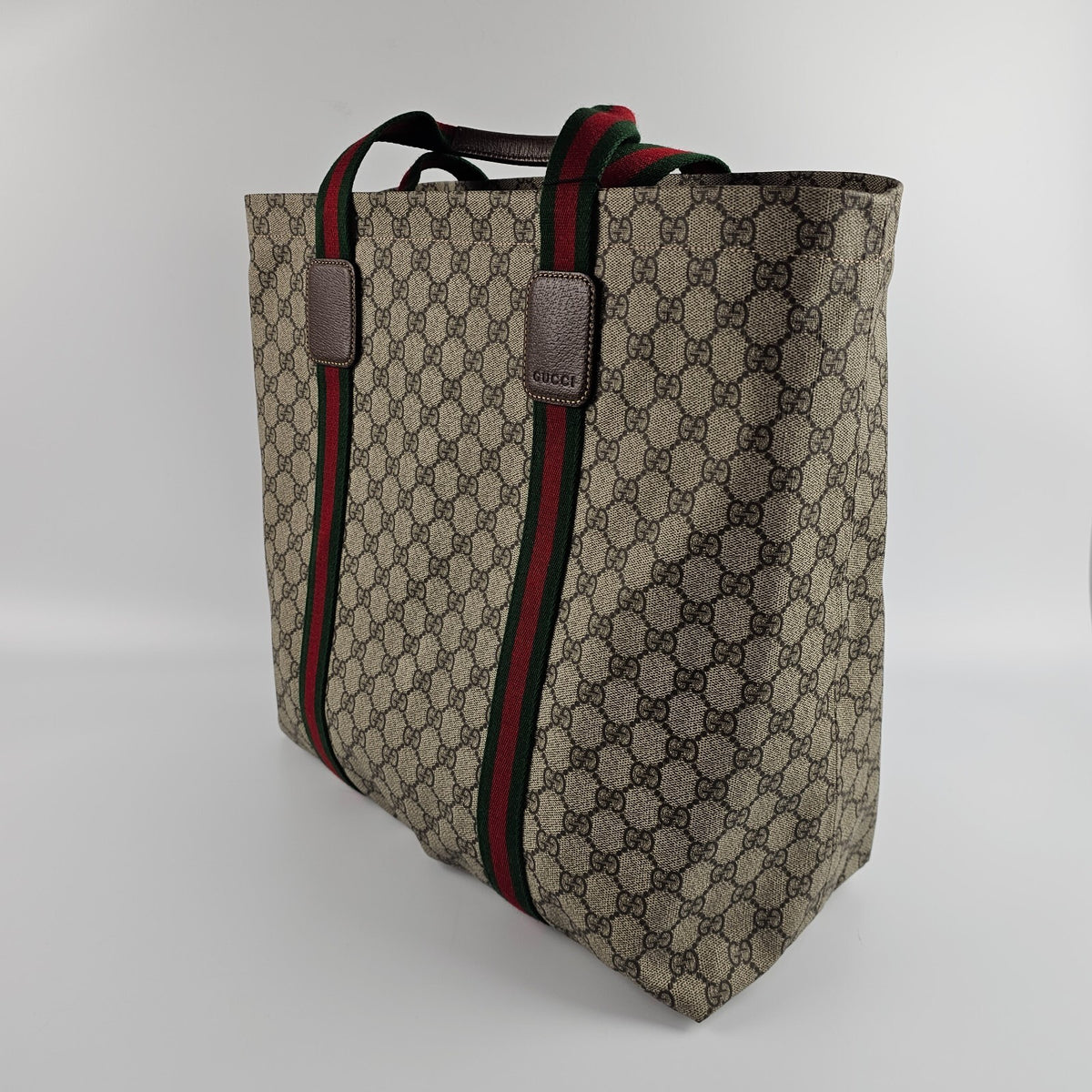 GUCCI $1500 Beige And Ebony GG Canvas Tender Large Tote Bag New & Authentic
