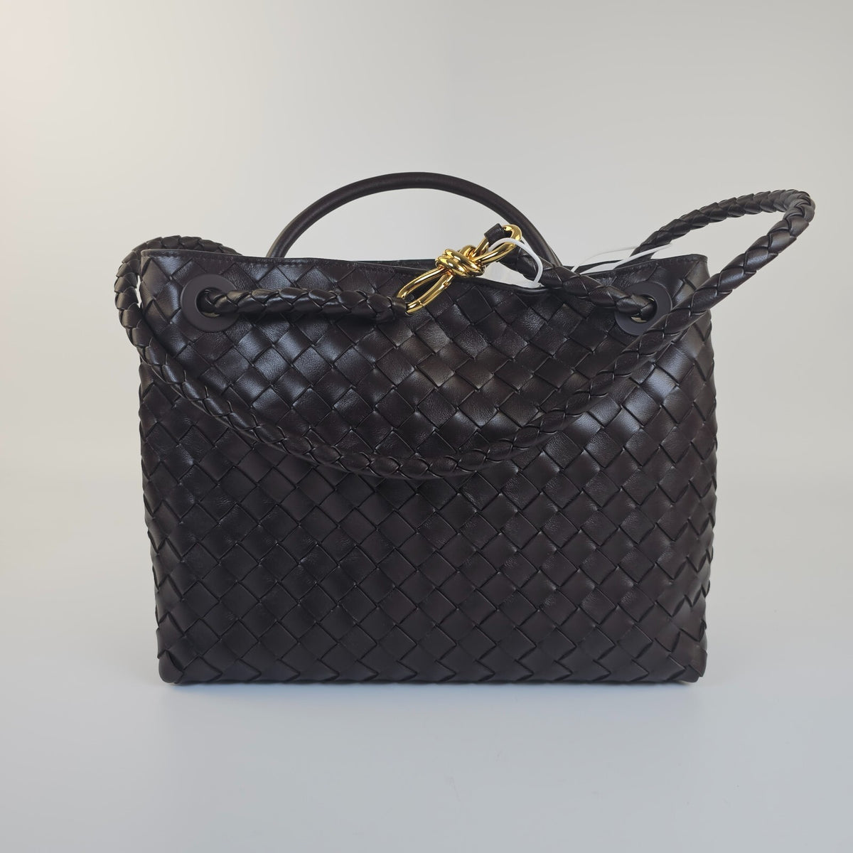 BOTTEGA VENETA Andiamo Medium $5700 Fondant Brown Leather Top Handle Bag New