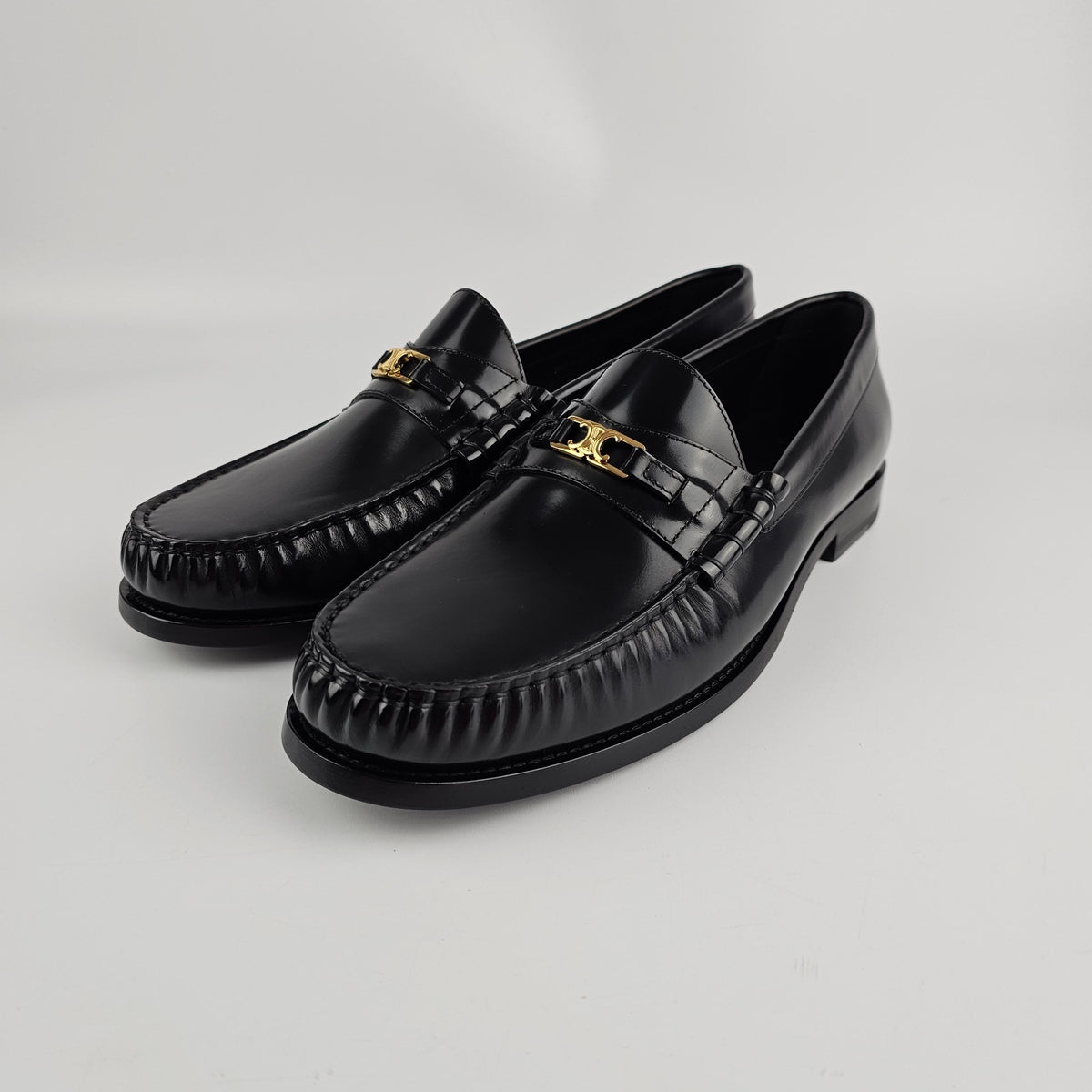 CELINE Luco Triomphe Polished Black Loafers New & Authentic