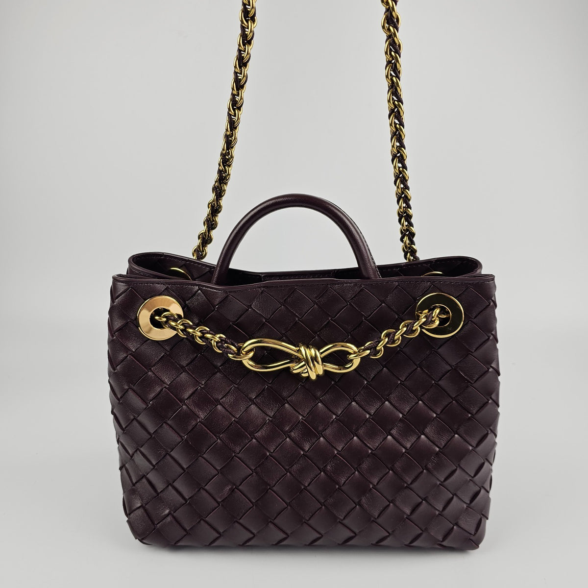 BOTTEGA VENETA Andiamo Small $5100 Dark Barolo Gold Top Handle Bag New