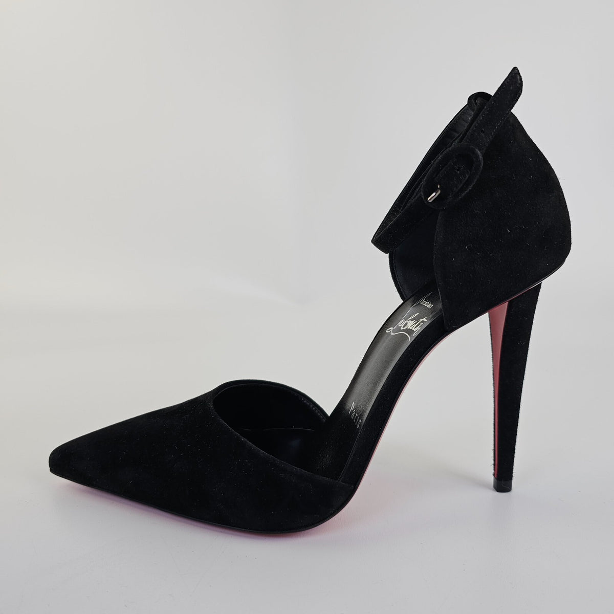 CHRISTIAN LOUBOUTIN Astrida Bride 100mm Black Suede Pumps New Size 38 US 8