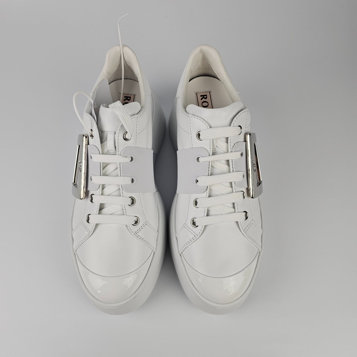 ROGER VIVIER Viv Skate White Leather Sneakers New
