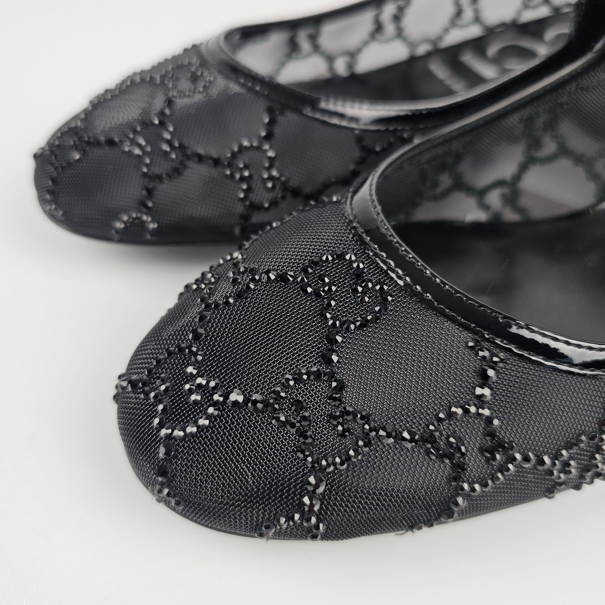 GUCCI $1720 Black GG Crystal Ballet Flats New & Authentic