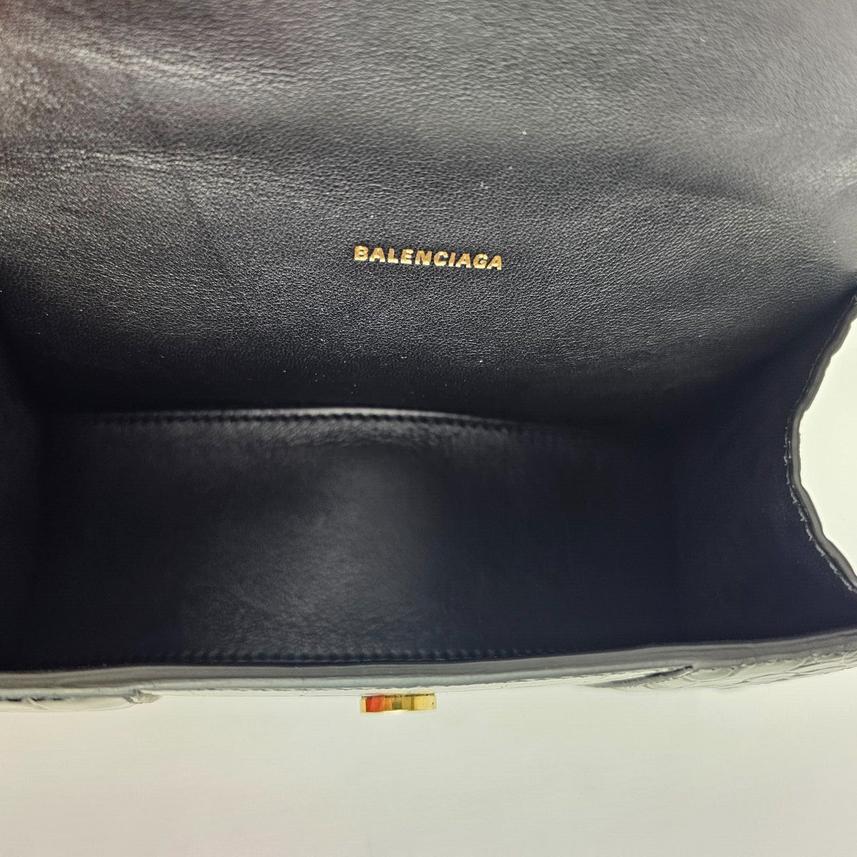 BALENCIAGA XS Hourglass Embossed Black Leather Bag New
