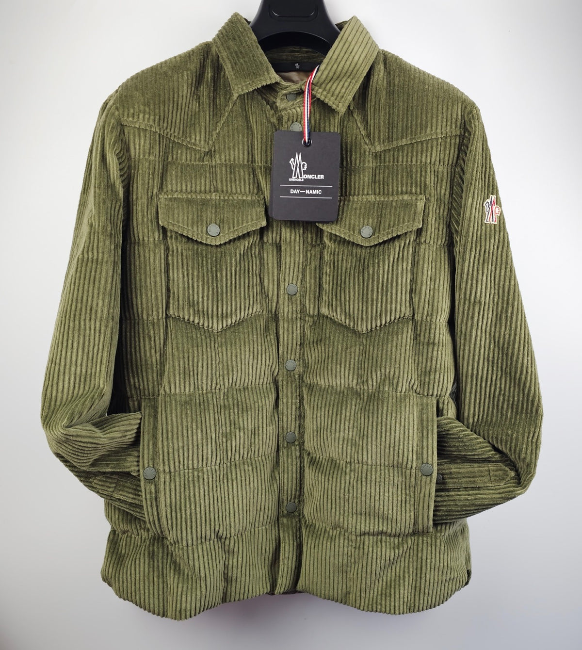 MONCLER GRENOBLE Gelt $1995 Green Corduroy Shirt Down Jacket New