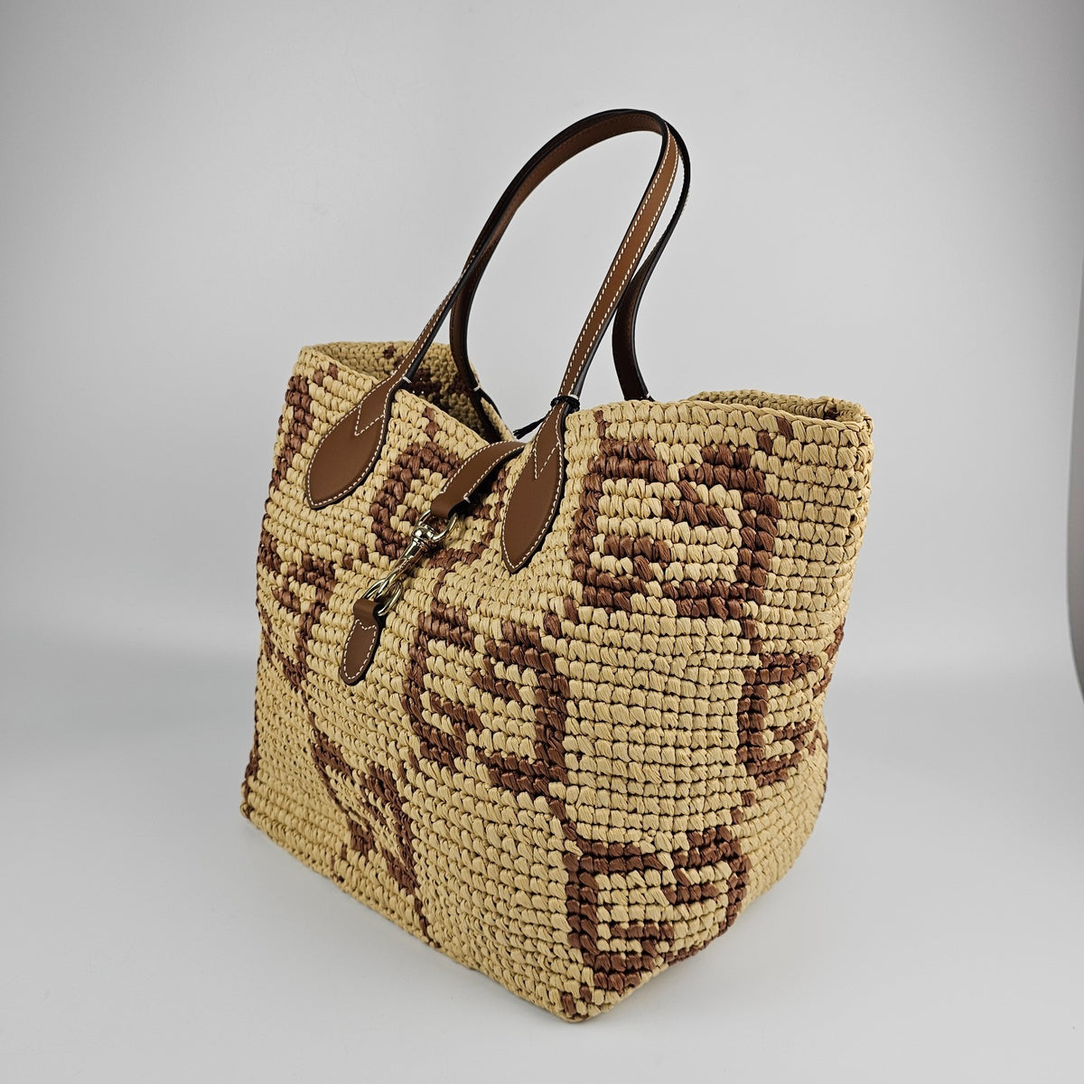 GUCCI $3650 Natural/Brown GG Raffia Medium Tote Bag New & Authentic