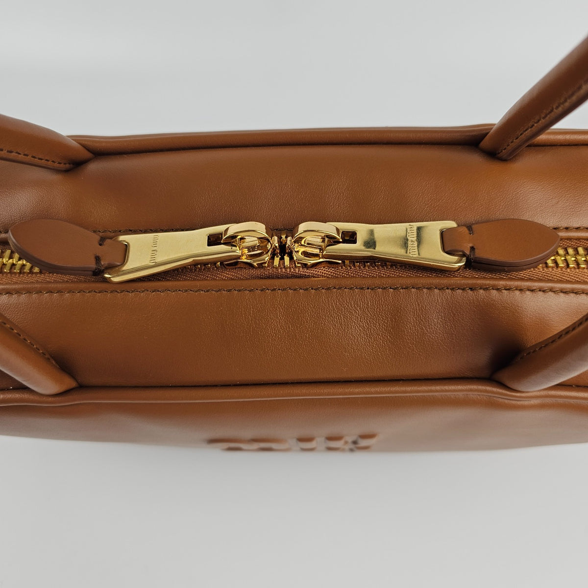 MIU MIU Beau Medium $3550 Cognac Leather Top Handle New And Authentic
