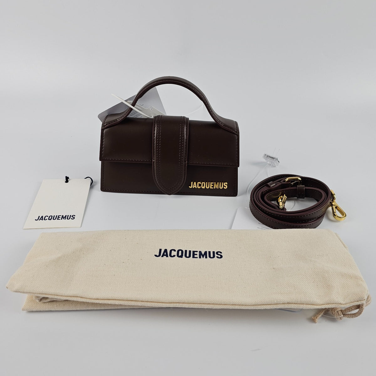 JACQUEMUS The Bambino $820 Brown Leather Flap Small Shoulder Bag New/Authentic
