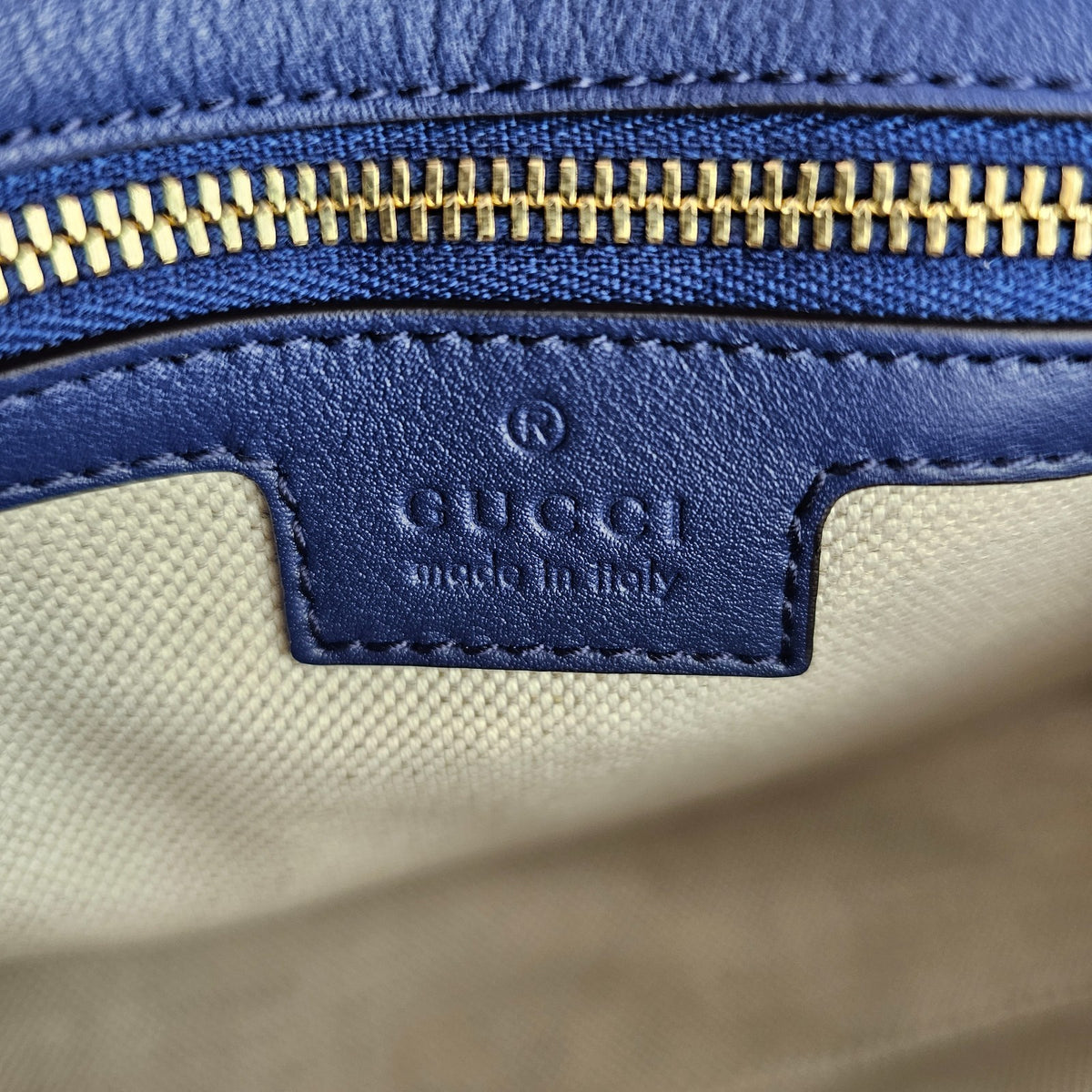 GUCCI Blondie Medium $3900 Blue Leather Top Handle Bag New And Authentic